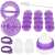 Cake decorating set with purple silicone molds, piping tips, and a brush