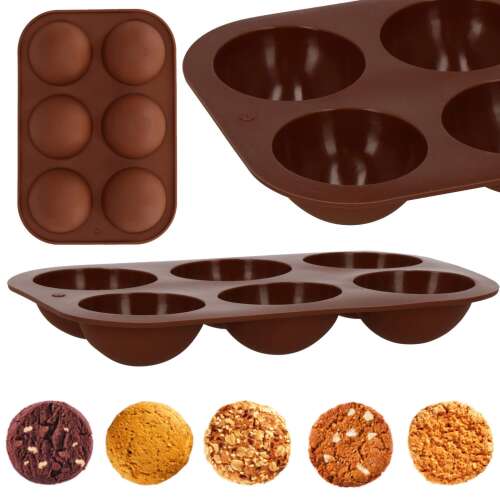 Forma do pieczenia Springos wykonana z silikonu do robienia okrągłych ciast, ciasteczek lub deserów, pokazująca formę z różnych perspektyw i przykłady gotowych produktów