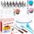 Cake decorating set with turntable, spatulas, tips, and piping bag