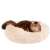 Cream colored Springos donut dog bed with a cat lying in it