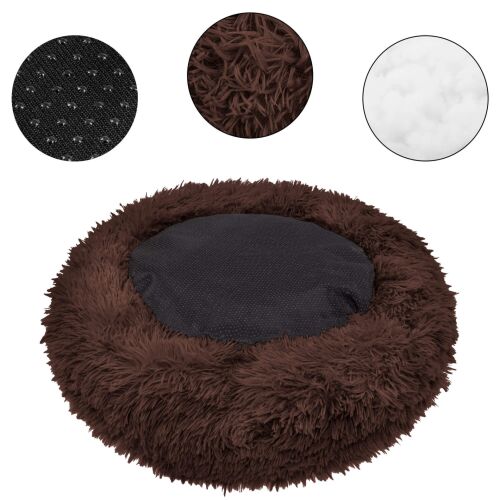 Springos brown plush dog bed XXS 40cm with non-slip base and filling detail