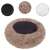 Springos round pet bed with brown fur, close-up of non-slip bottom, fur, and filling