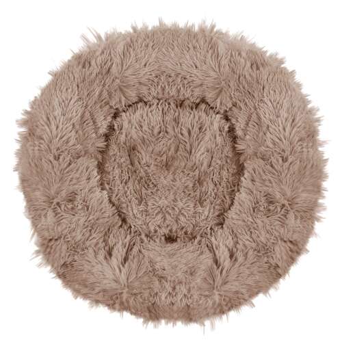 Springos round pet bed with brown fur, top view