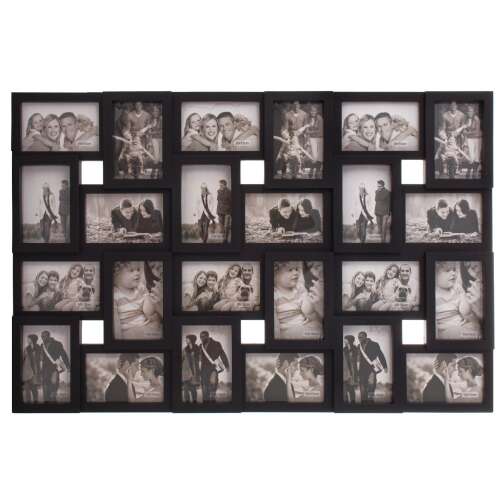 Springos 24 photo gallery picture frame with black frame and white mat, filled with photos