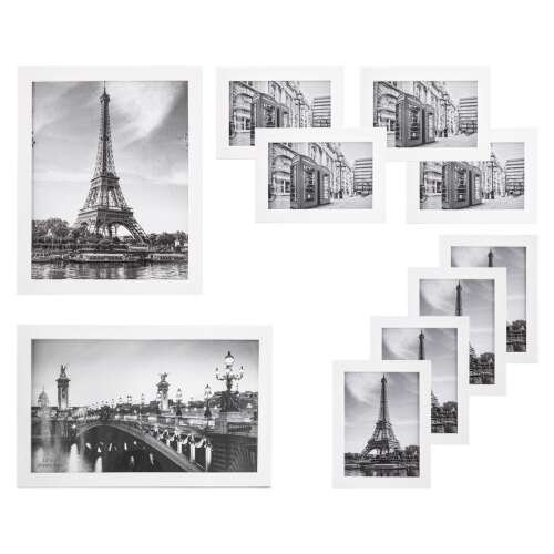 Springos 10 piece white picture frame set with Eiffel Tower and bridge photos