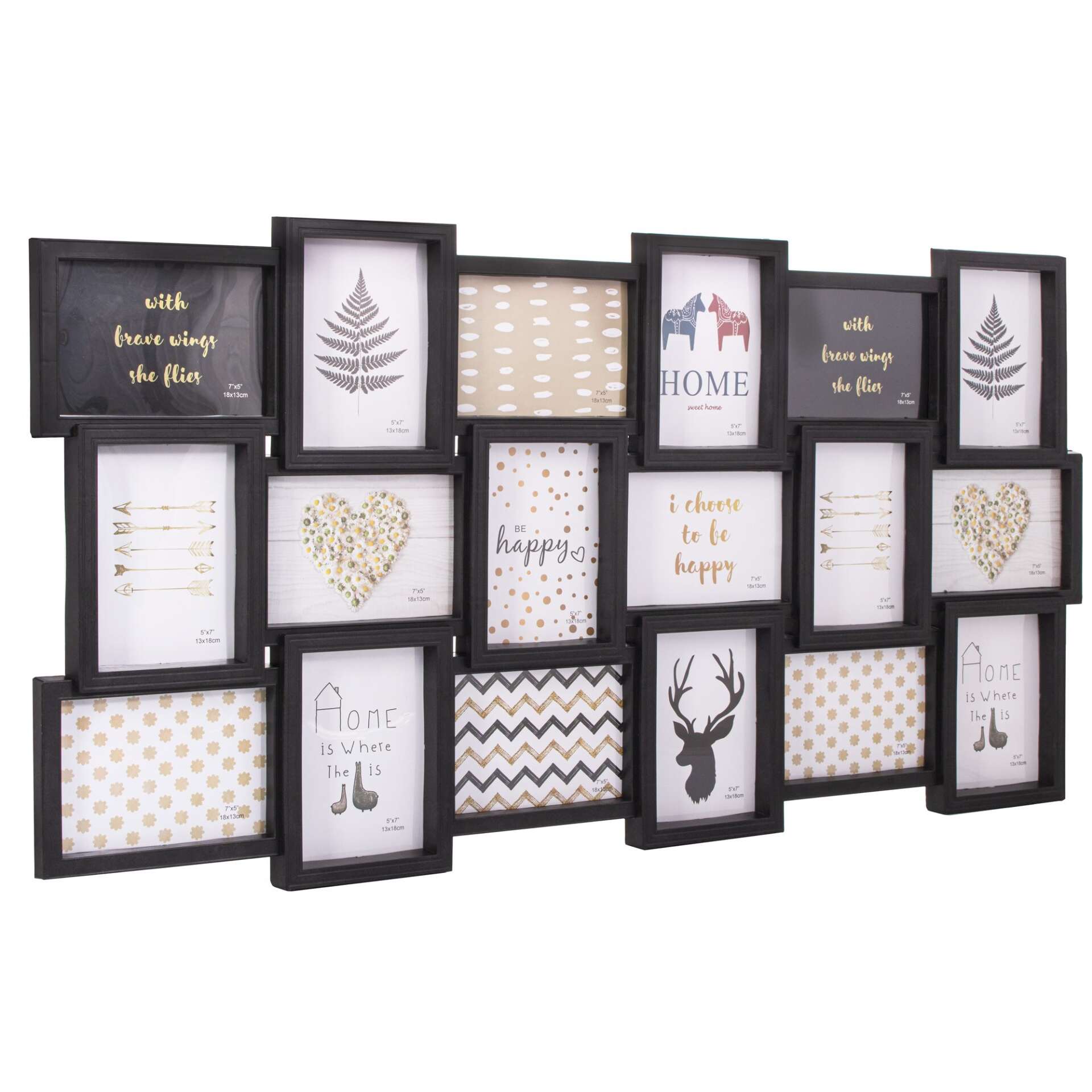 Springos képkeret, 18 fényképhez, 101x52 cm - Fekete