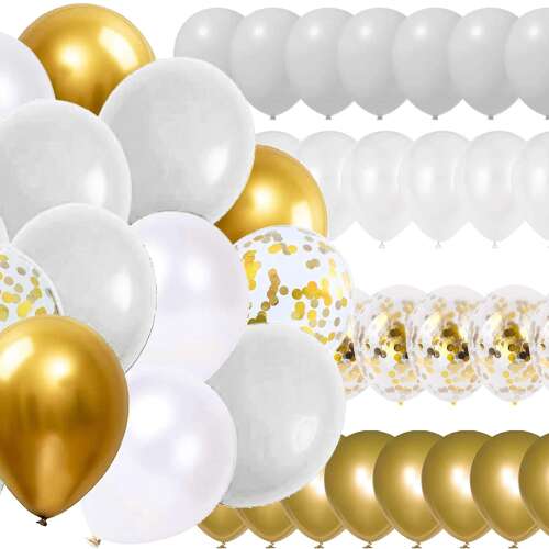 Springos balloon decoration set - 50 pieces, featuring gold, white, and confetti balloons