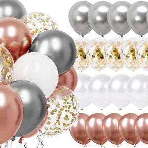 Springos 50-teiliges Ballonset in Roségold, Silber, Weiß und Konfetti-Designs - Springos