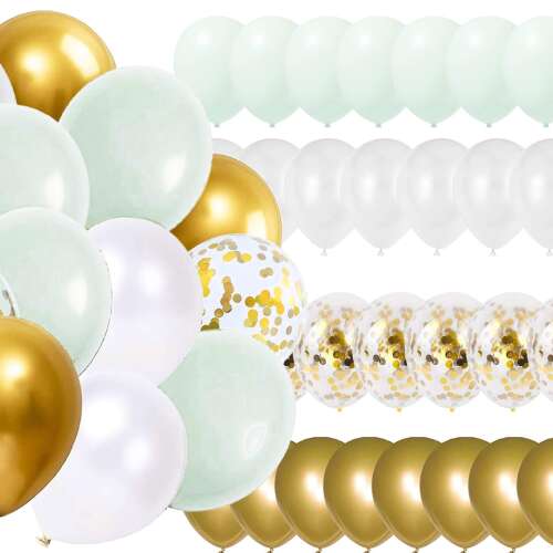 Springos Party-Ballon-Dekorationsset, 50 Stück, enthält mintengrüne, weiße, goldene Metallic- und transparente Ballons mit Konfetti
