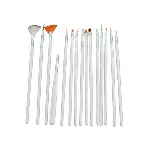 15-dielna sada štetcov na zdobenie nechtov s ochrannými krytkami, biele rukoväte - Štetec na zdobenie nechtov