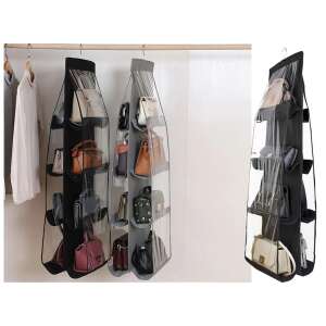 Schwarzer Handtaschen-Organizer mit 8 durchsichtigen Taschen zum Aufhängen im Schrank, bietet Platz für bis zu 16 Handtaschen - Lagerung & Organisation