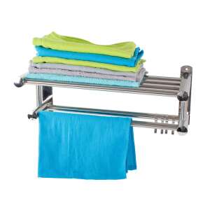 Rafturi de baie din oțel inoxidabil cu suport pentru prosoape, două rafturi și cârlige - Raft pentru baie