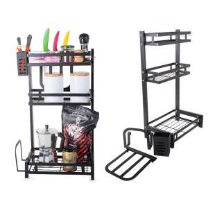 Loft Kitchen Shelf System - 3 Tier - Black, with and without accessories - Kitchen storage rack