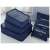 Set of 6 blue travel organizers for luggage, including mesh laundry bags