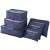 Set of 6 blue travel organizers for luggage, including mesh laundry bags