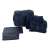 Set of 6 blue travel organizers for luggage, including mesh laundry bags