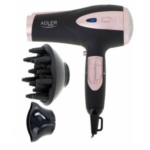 Adler AD 2248b hairdryer, 2200 W, ionisation function, 3 temperature settings, 2 speed settings, diffuser, black-pink