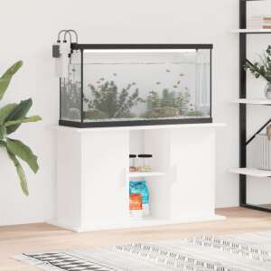 Fehér szerelt fa akváriumi állvány halakkal, 101 x 41 x 58 cm - Akvárium bútor