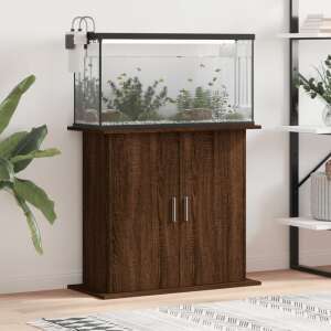 Oak-colored assembled wooden aquarium stand with a fish tank on top, 81x36x73 cm - Fish & Reptile Care