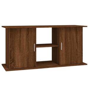 Oak-colored assembled wooden aquarium stand with doors and shelves - Fish & Reptile Care