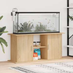 Sonoma oak assembled wooden aquarium stand with fish tank, plants, and fish - Fish & Reptile Care