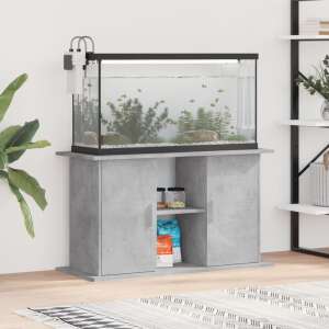 Concrete grey assembled wooden aquarium stand with fish tank, plants and fish - Fish & Reptile Care