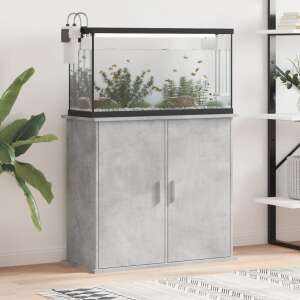 Concrete grey assembled wood aquarium stand with fish tank on top - Fish & Reptile Care