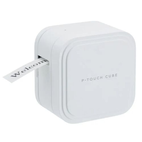 Brother P-Touch Cube Pro PT-P910BT label printer printing a label