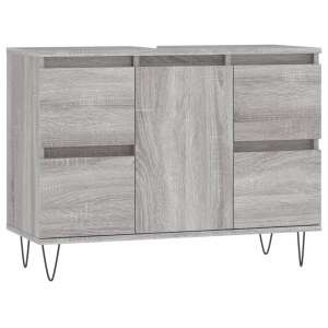 Grau sonomafarbener Kunstholz-Waschtischschrank 80 x 33 x 60 cm 73332271 - Badezimmerschrank