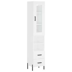 Fehér magas szekrény üveg ajtóval és két fiókkal, 34,5x34x180 cm - Nappali bútor