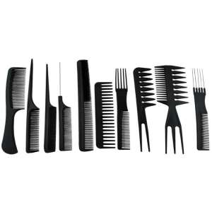 Set of 10 black hair combs for styling and detangling - Iso Trade