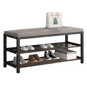Bancă pentru depozitare pantofi cu șezut căptușit și două rafturi - Depozitare pantofi