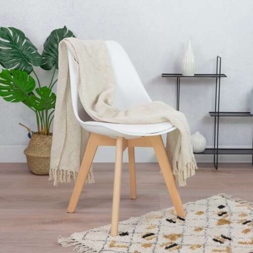 White Scandinavian design dining chair with wooden legs, BC OC104-White