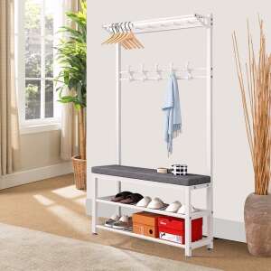 White coat rack with shoe storage bench, 170 x 33 x 60 cm - Furniture