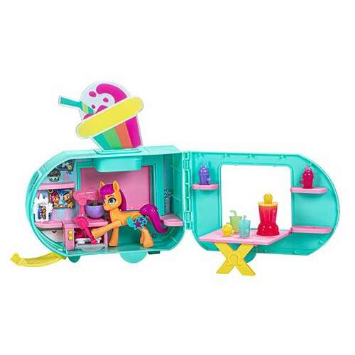 Hasbro My Little Pony Sunny Starscout Smoothie Truck playset open with pony figure