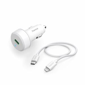 Ładowarka samochodowa HAMA 20W USB-C z kablem Lightning, biała - Ładowarka samochodowa