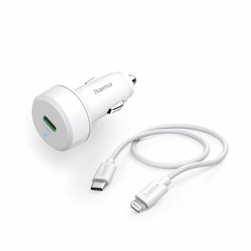 Ładowarka samochodowa HAMA 20W USB-C z kablem Lightning, biała