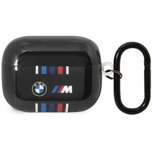 Czarne etui BMW M Performance dla AirPods Pro z kolorowymi paskami i karabińczykiem - Zestaw słuchawkowy