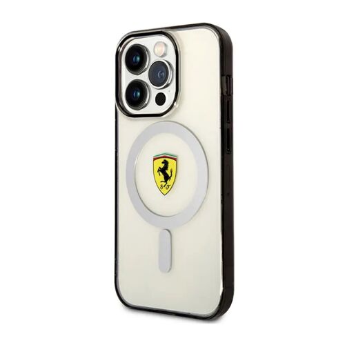 Ferrari transparente iPhone 14 Pro Hülle mit MagSafe Ring und Logo