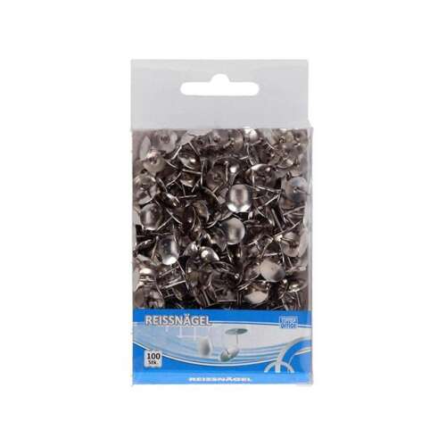 100 darabos fém rajzszög szett, ezüst színben, irodai, iskolai és otthoni használatra