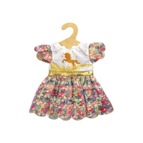 Babaruha egyszarvú mintával, csillogó, arany, 28-35 cm-es babákhoz - Játékbaba ruha
