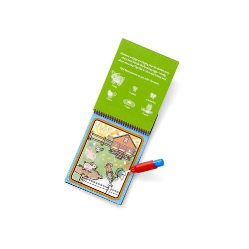 Melissa & Doug On the Go Water-Reveal Pad, Farm témájú színező füzet újratölthető vizes tollal - Melissa & Doug