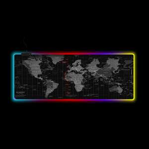 RGB LED-es gamer egérpad, 80x30cm, Fekete, Világtérkép mintával 73439737 Egérpad