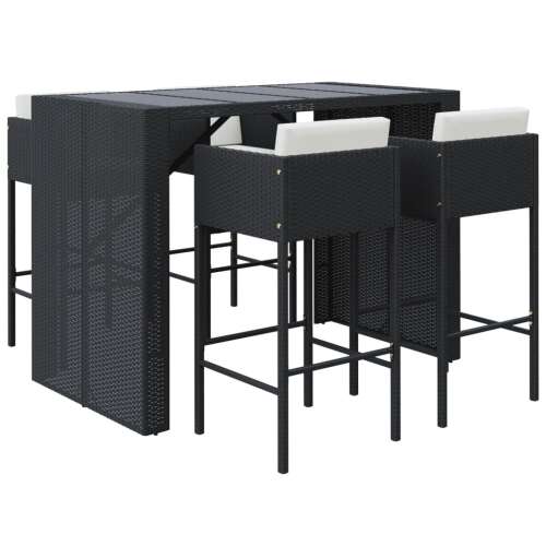 Kerti Bárszett - 5 részes - Fekete Polyrattan - Párnával
