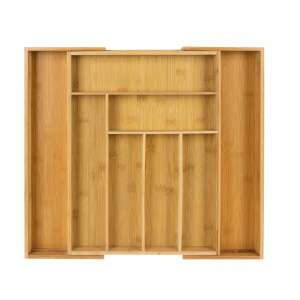 Bamboo cutlery organizer with 8 compartments, expandable, for kitchen drawers - Cutlery holder