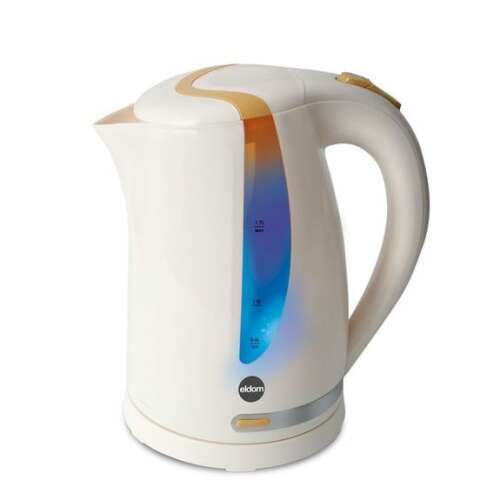 SUNNY C230 Cordless Kettle, white with gold trim, featuring a blue LED light indicator