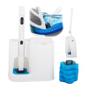 Collage of wall-mounted toilet brush with replaceable head, holder, and replacement heads - Toilet Brush & Holder
