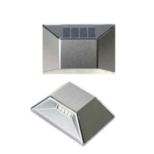 Solarbetriebene Zaunleuchte, Edelstahl, 4 LED, wasserdicht, Außenbeleuchtung