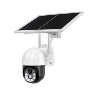 Cameră de securitate wireless alimentată cu energie solară cu video HD 2MP, panoramă 355° și înclinare 90°, vizibilitate nocturnă, detectare de mișcare, audio bidirecțional și compatibilitate cu aplicația V380 Pro - Camere de supraveghere