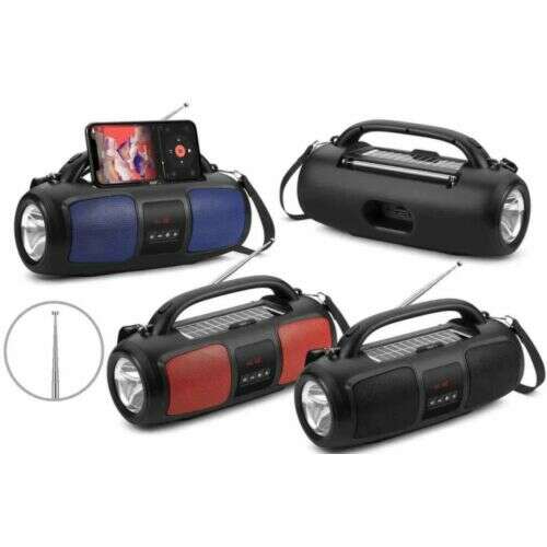 Guogii HF-F36 Tragbarer Bluetooth-Lautsprecher mit Solarladung, Radio und Taschenlampe - Schwarz, Blau, Rot